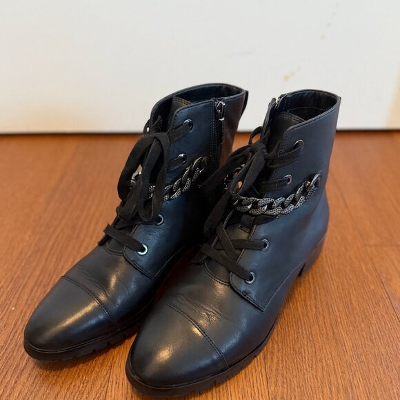 Karl Lagerfeld Paris Suki Chain-Trim Leather Combat Boots - Picture 6 of 8